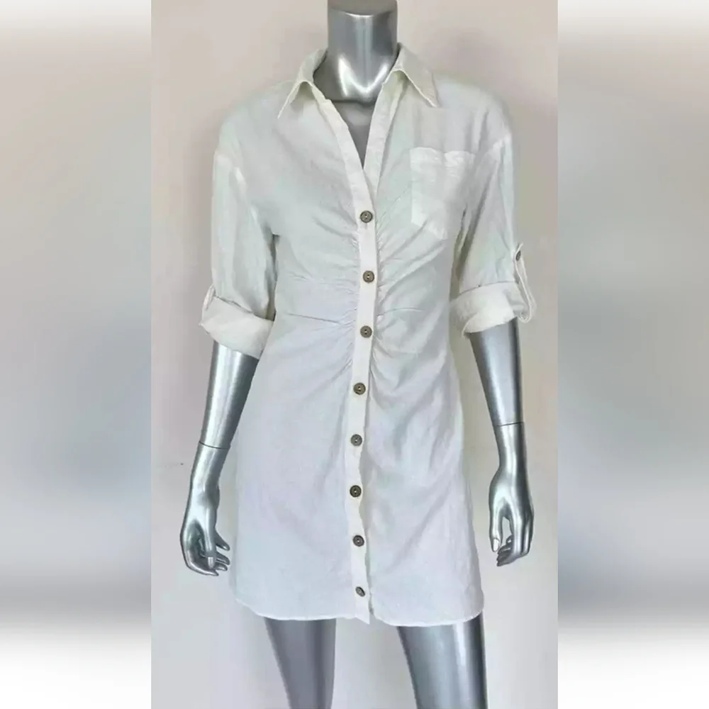 ZARA LINEN  BUTTON DOWN DRESS - Picture 5 of 8